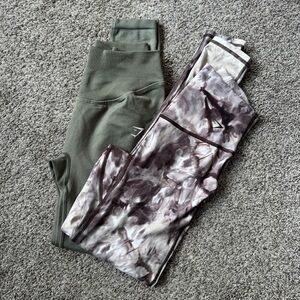 Gymshark Green and Marble Pattern Leggings